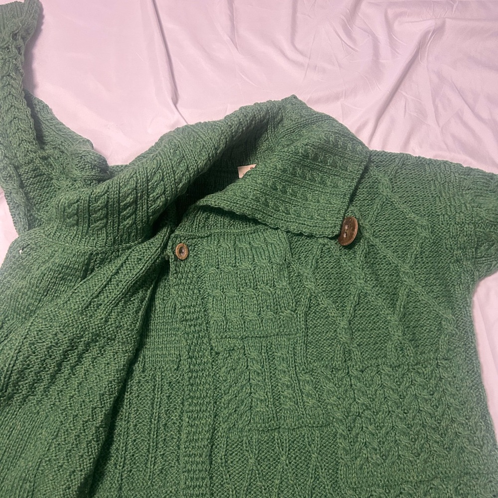 Carraig Donn Green 100% Merino Wool Cardigan Sz L Shawl Collar St. Patrick’s Day - Picture 12 of 14